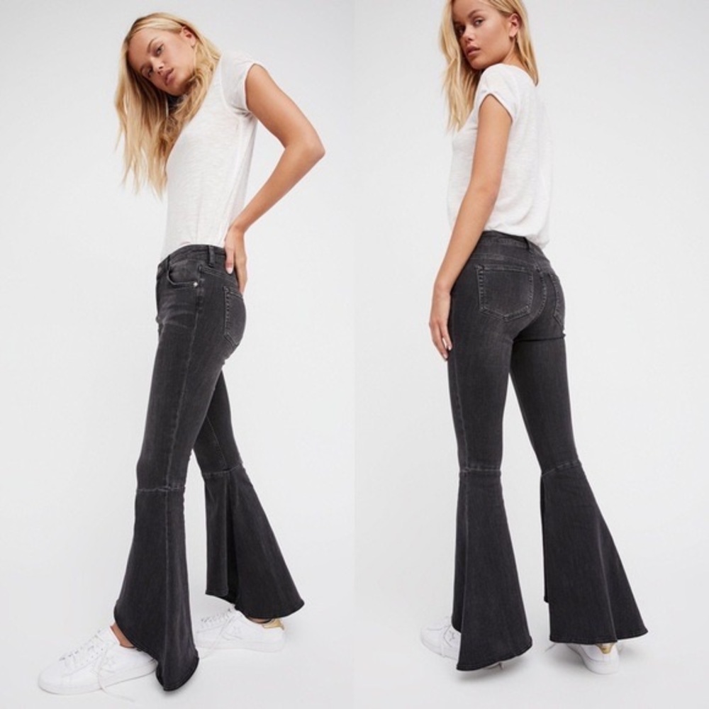 Free People Ruffle Super Flare Jeans